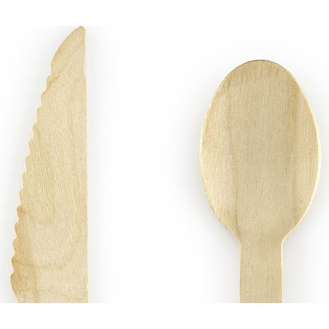 Posate in legno, rosa, 16 cm, 18 pezzi, 6 set. (1/5)