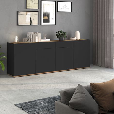 Buffet/bahut moderne 200 cm anthracite mat/chêne wotan Grana (1/5)