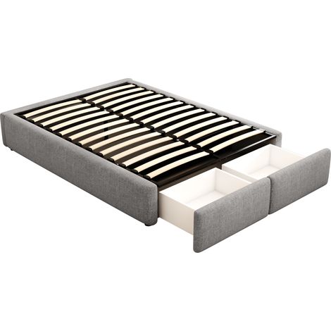Cama tapizada 140 x 200 cm con almacenaje hidráulico y 2 cajones, gris (1/5)