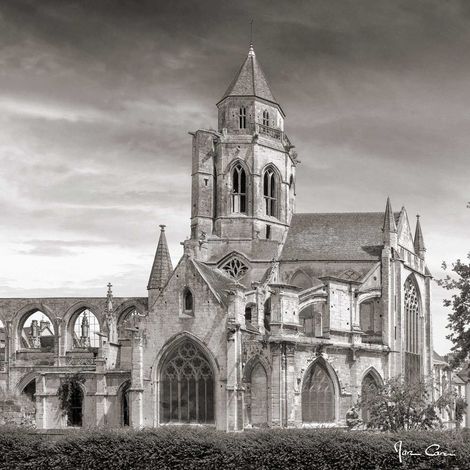Tableau sur toile église Saint-Étienne-le-vieux noir et blanc 45x45 cm - Impression sur Toile Murale Décorative - Image imprimée en HD sur Toile - Toile sur Châssis en Bois FSC - Fabriqué en France (1/4)