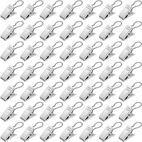 50 piezas de clips de acero inoxidable para cortinas - Ganchos metálicos para colgar en el dormitorio y el baño. (1/5)