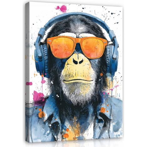 Tableau sur toile singe graffiti style Banksy – Décoration murale moderne pour salon et chambre,  120 x  80  cm (1/4)
