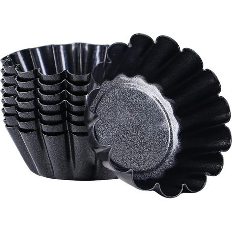 Moule à tartelettes, lot de 8 moules à tartelettes, revêtement antiadhésif, moule à quiches pour tartes, gâteaux, puddings, flans (noir, Ø 6,5 cm)