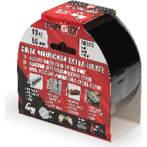 FPLUS cinta americana target 10x50 mm negra , TARGET CTN1050 - Cinta Americana - Industrial - ExtraFuerte - Reparadora - + Malla Reforzada - Espesor 410 Micras - 10 Metros x 50 Mil