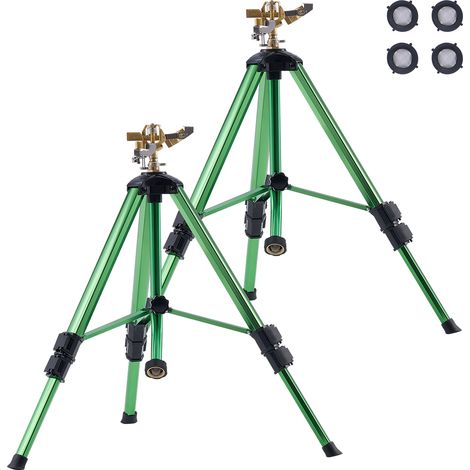 VEVOR Arroseur a Trepied a Impact, Lot de 2, avec Tete en Laiton et Connecteur G3/4 po, Arroseur deIrrigation Robustes a Grande Surface a 360 degres, Hauteur Reglable 430 mm 686 mm 940 mm, pour Cour