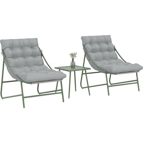 Outsunny conjunto de mesa y sillas de terraza exterior de 3 piezas, con cojines, 2 sillas lounge, mesa de café y estructura de acero, para patio, gris