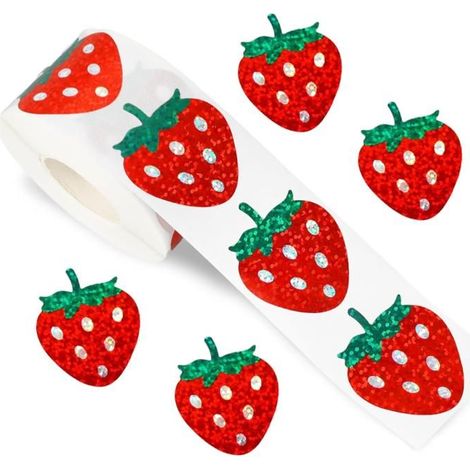 Autocollants Fraise, 500 Pièces Autocollants de Fraise Mignons, Stickers de Holographiques Fruits, Autocollant de Récompense (1/5)