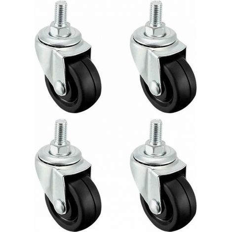Ruedas giratorias de goma maciza de 1,5 pulgadas con rosca M8 x 15 mm, color negro, 4 unidades. (1/4)