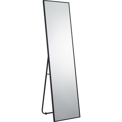 Miroir sur Pied Plein-Pied avec Cadre en Aluminium Noir et Support Pliable 40 x 150 cm - PANGIVO (1/5)