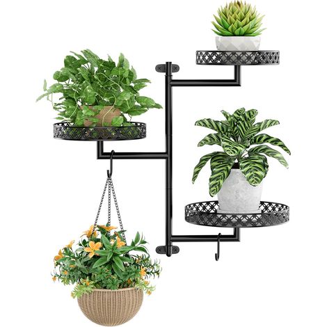 Étagères de fenêtre rotatives pour plantes - Support mural d'intérieur pour plantes à 3 niveaux, étagère de fenêtre florale en métal pour plusieurs plantes avec crochets de suspension (1/5)