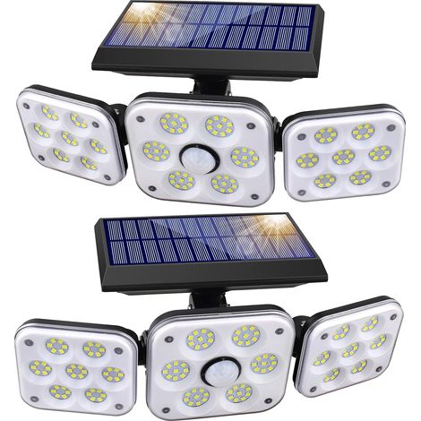 Set aus 2 Solar-Außenleuchten mit Bewegungsmelder, 138 LEDs, Schutzart IP44 (wasserdicht) und 3 Beleuchtungsmodi für mehr Sicherheit in Garten und Hof. (1/5)