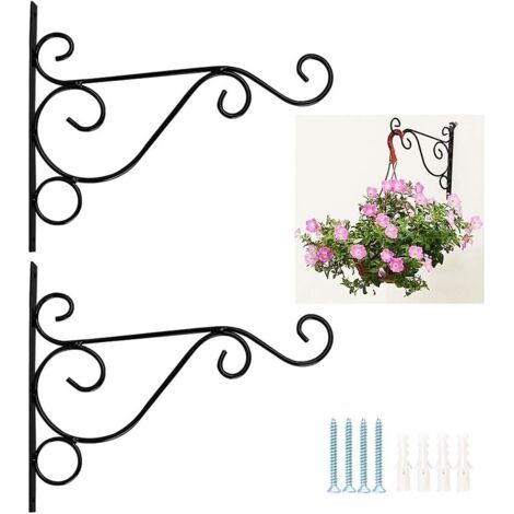 royaluxe-2pcs Suspension Mural Plante Crochets Support Crochet Pot De Fleur Suspendus Mural Pour Décoration Jardin Balcon Lanterne Portail Noir