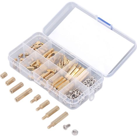 120-teiliges Set mit M3-Messing-Distanzstücken, Standard-Sechskantschrauben und Muttern, Sortiment für Automobil und Elektronik. (1/5)