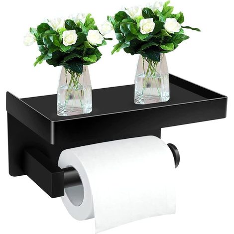 Porte-papier toilette sans perçage avec étagère, support mural pour papier toilette, idéal pour la cuisine et la salle de bain. (1/5)