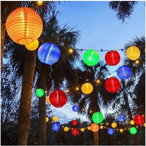 Guirlande Lumineuse Solaire d'Extérieur,Lampion Solaire - 6.5m - 30 Lanternes LED - 8 modes - Étanche - Éclairage Solaire pour Décoration Jardin, Balcon, Cour, Mariage, Noël, Fête du Printemps( Multi (1/5)