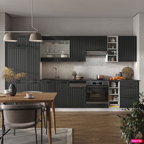 Mueble de cocina Fame-Line, Antracita casa de campo/blanco, 355 cm , ET Mármol, Vicco (1/5)