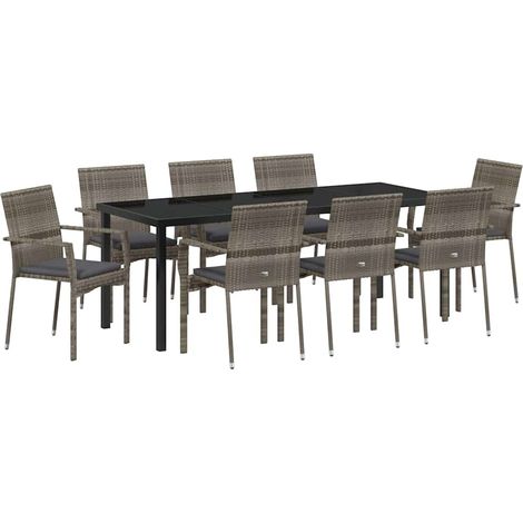 Maison Exclusive - Set da Pranzo per Giardino con cuscino 9 pcs Grigio polyrattan