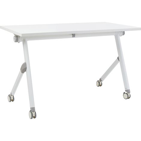 Escritorio rectangular moderno plegable con ruedas mesa móvil portátil estructura metálica 120 x 60 cm blanco Bendi