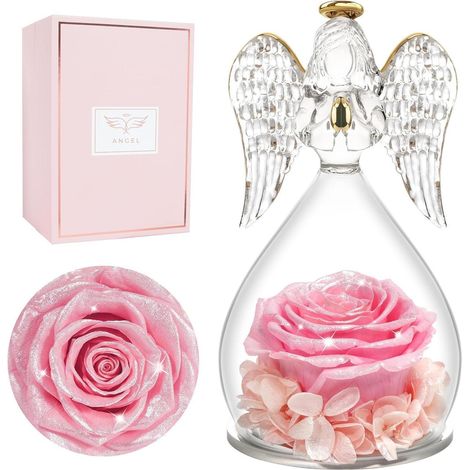 Figur Ewige Rose Engel Schutzengel Glaskuppel Glänzendes Pulver (1/5)