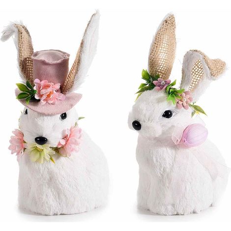 Coniglietti Pasquali Decorativi in Fibra Naturale Fatti a Mano Colore Bianco Idea Regalo per la Pasqua Set da 2 (1/2)