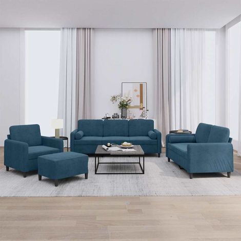 4-tlg. Sofagarnitur mit Kissen Blau Samt