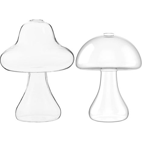 Lot de 2 Vases à Fleurs en Verre Forme Champignon, Décoration Créative et Délicate, Surface Lisse, Pratique pour Fleurs et Plantes, pour Bureau ou Boutique (1/5)
