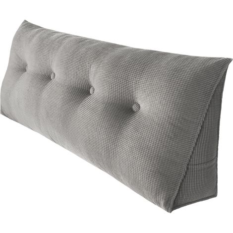 Rückenkissen mit Seitentasche, Keilkissen für Bett und Sofa geeignet, dreieckiges Lesekissen, Kissen mit abnehmbarem und waschbarem Bezug, Rückenstützkissen - Grau 120 x 50 x 20 cm