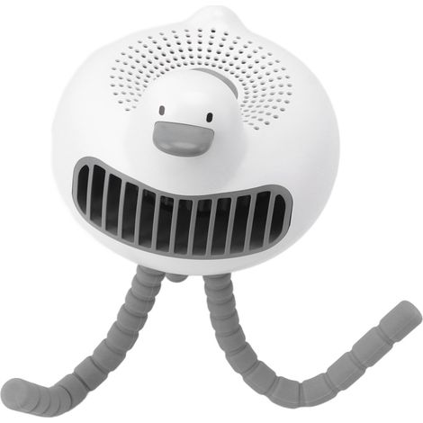 Ventilateur pour poussette portable, silencieux et mignon, rechargeable, batterie 3600 mAh, orientable à 130°, fixation par pince, blanc (1/5)