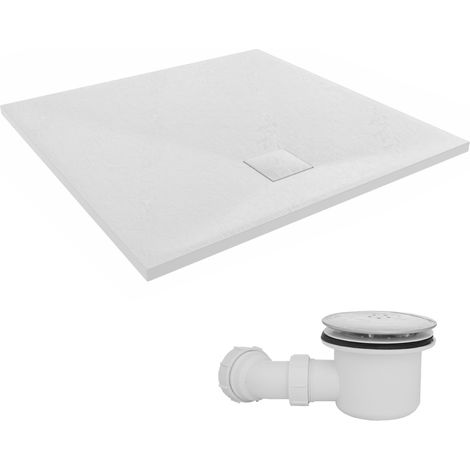 NRG 900 x 900mm SMC White Square Slate Effect Bathroom Shower Tray & Fluidmaster Fast Flow Waste Trap (1/5)