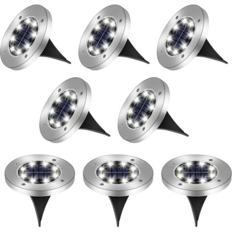 Lampe solaire exterieur, lumiere solaire exterieur 8 Pièces, lampe solaire exterieur jardin 8LED, spot solaire exterieur IP65 Étanche, lampe solaire exterieur decorative Pour Chemin Terrasse..