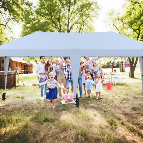 Tente Pliante Pop-up 3 x 6m avec Sac de Transport sur Roulettes et Protection UV 50+ Tente de Fête Blanc (1/3)