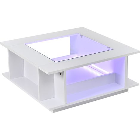 Tavolino da caffè quadrato 70x70x30 cm bianco con piano in vetro e finitura lucida (1/5)