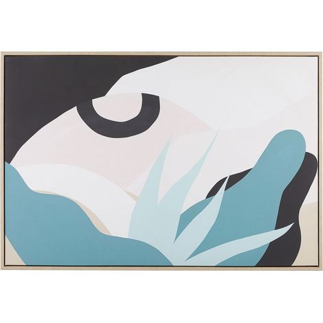 Tableau Abstrait Art Contemporain Toile Imprimée Multicolore avec Cadre Assorti 93 x 63 cm pour Salon ou Chambre Moderne et Scandinave Beliani