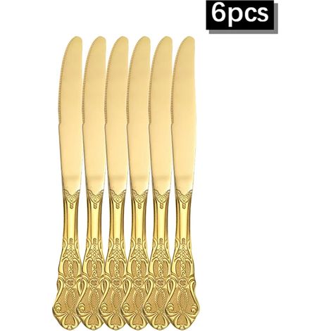 (Ensemble de 6 couteaux) Couverts haut de gamme en acier inoxydable Huangting : couteau à steak, fourchette, cuillère et cuillère à dessert de style occidental (1/5)