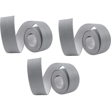 Tiras de sellado impermeables y resistentes al moho para cocinas y baños (3,8 cm x 3,2 m) (gris, paquete de 3) (1/4)
