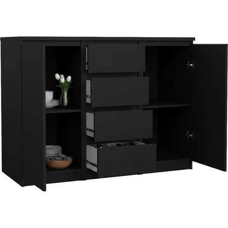 Dmora - Kommode Alix, Wohnzimmerbuffet, Wohnzimmer-Sideboard, Moderne Küchen-Speisekammer, 121x50 h91 cm, Schwarz