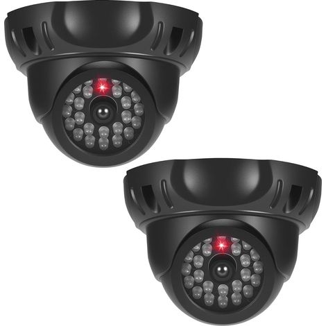 (Noir) Camera Factice,2Pcs Caméra Factice Extérieure avec LED Rouge Clignotante,Fausse Camera Surveillance Exterieur avec 2Pcs Autocollants d'avertissement pour Exterieur et Intérieure. (1/5)