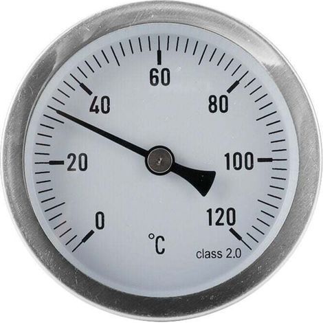 Termómetro de aguja bimetálico para sistemas de calefacción y calderas, 120 grados, tipo 1/2", montaje trasero, chapa de acero cromado. (1/4)