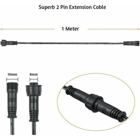 Verlängerungskabel für LED-Einbaustrahler, IP67 wasserdicht, 1 m, 2-polig, mit Stecker und Buchse, 5er-Pack (1/4)