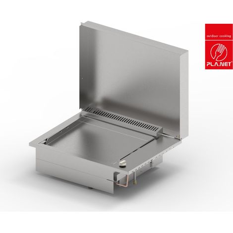 Plancha à gaz 2 brûleurs – Inox 304 alimentaire – Surface de cuisson 53x40 cm – Puissance 5600W – Couvercle en inox 316 marin – Plancha Planet (1/6)