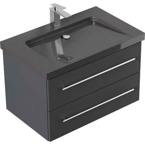 Badmöbel Granit India Black Damo 75 cm 1 Hahnloch SoftClose grafit