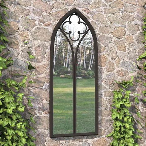 Miroir de jardin extérieur en fer et verre noir 100 x 45 cm avec effet rouille, 7.38kg - PANGIVO (1/5)