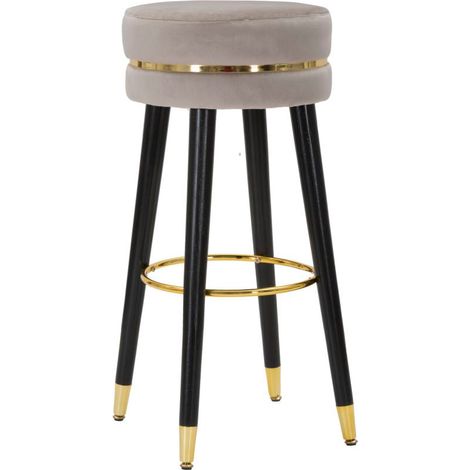 Sgabello Bar Paris Ø35x74 cm in Legno e Tessuto Vellutato Grigio (1/5)