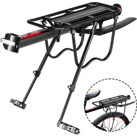 Jiubiaz Portaequipajes trasero universal para bicicleta de aluminio, guardabarros y reflector incluidos – Negro