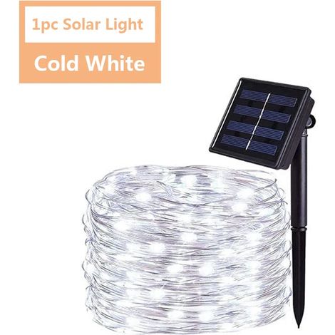 Guirlande lumineuse féérique LED (7 m, 50 LED blanches) étanche, à énergie solaire, idéale pour décorer un sapin de Noël ou un jardin. Compatible avec les décorations de jardin et d'arbre. (1/5)