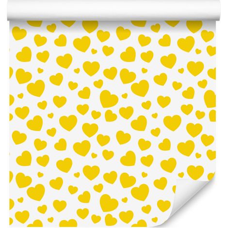 Tapete mit cremefarbenen, weißen und gelben Herzen, 50 x 1000 cm (1/5)