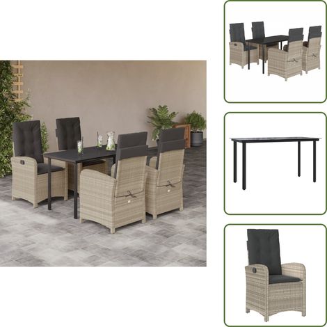 Rattanstuhl - vidaXL 5-tlg. Garten-Essgruppe mit Kissen Hellgrau Poly Rattan - Sitzkissen