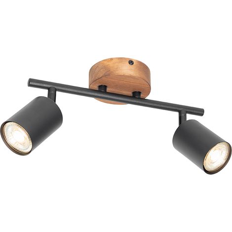 QAZQA jeana - Spot mural et plafond - 2 lumière - L 38 cm - Marron - Rustique - éclairage intérieur - Salon I Chambre I Cuisine I Salle à manger