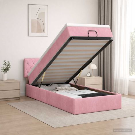 vidaXL Lit coffre avec matelas et LED Rose 90 x 190 cm Velours (1/5)