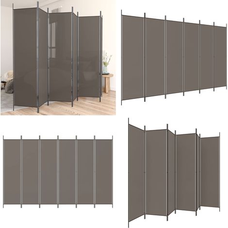 Biombo divisor de 6 paneles de tela gris antracita 300x220 cm - Biombo de tela - Biombo plegable